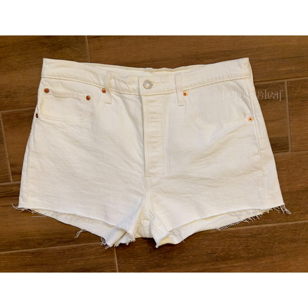 levi's white denim cutoff shorts, w32, button up