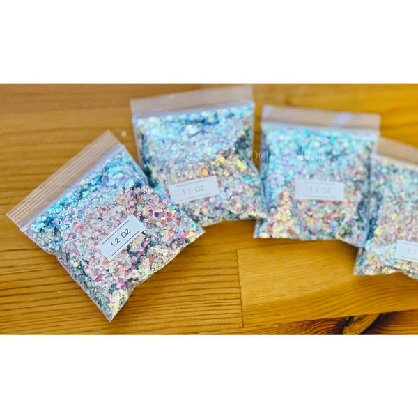 glitter, loose glitter de-stash; blended chunky sizes, holographic, 4.5oz