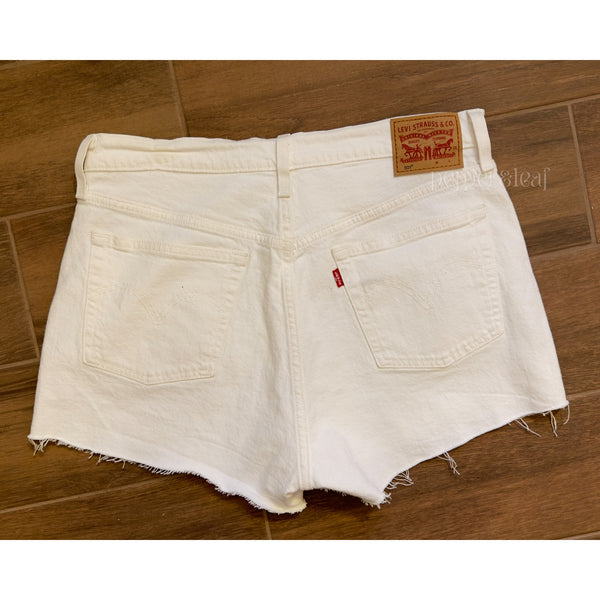 levi's white denim cutoff shorts, w32, button up