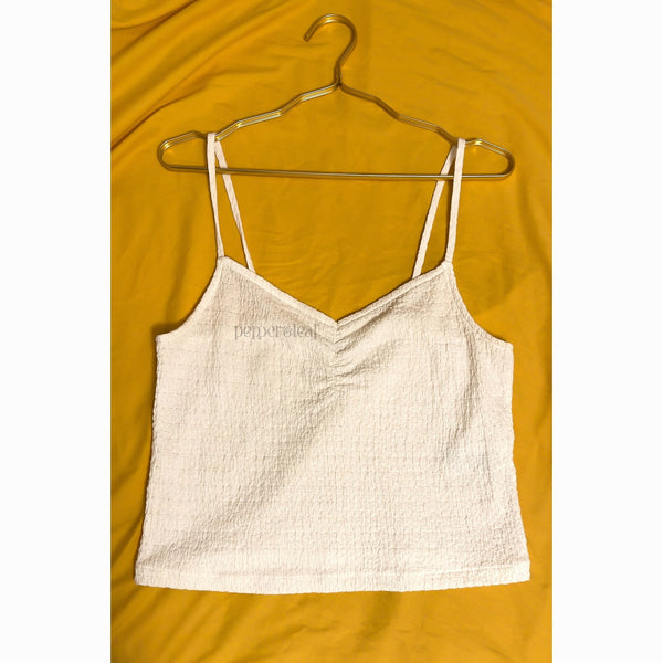 madewell crinkled ruched-front cami tank trellis, cream, large